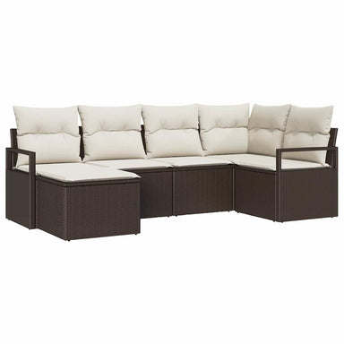 Bankstel 6 st Bruin en Crème poly rattan
