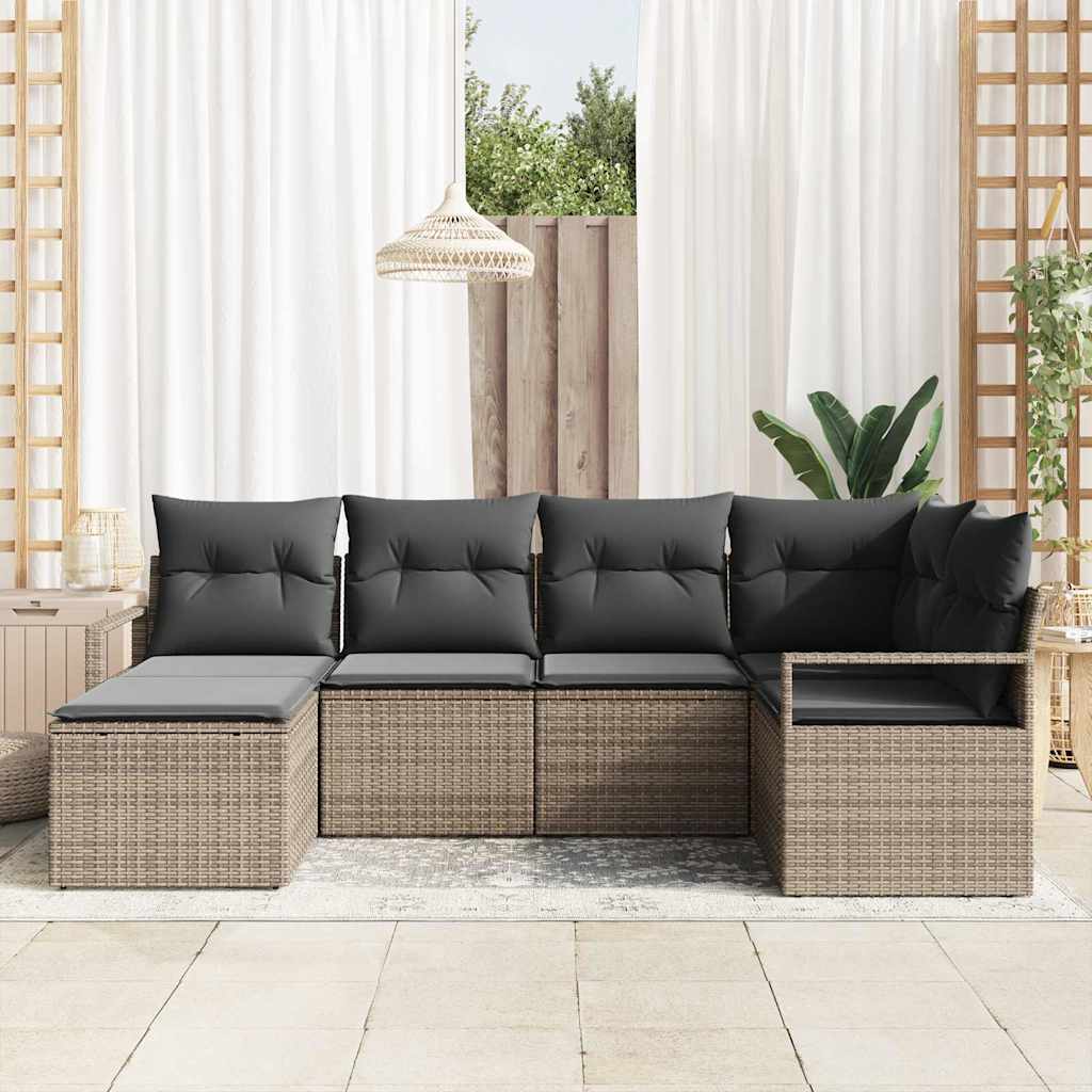 Bankstel 6 st Grijs poly rattan