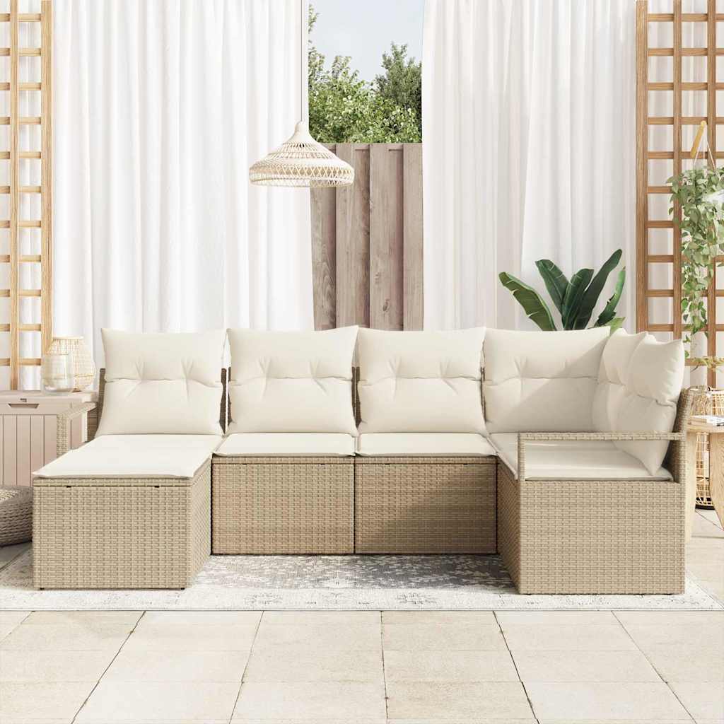 Bankstel 6 st Beige en Crème poly rattan
