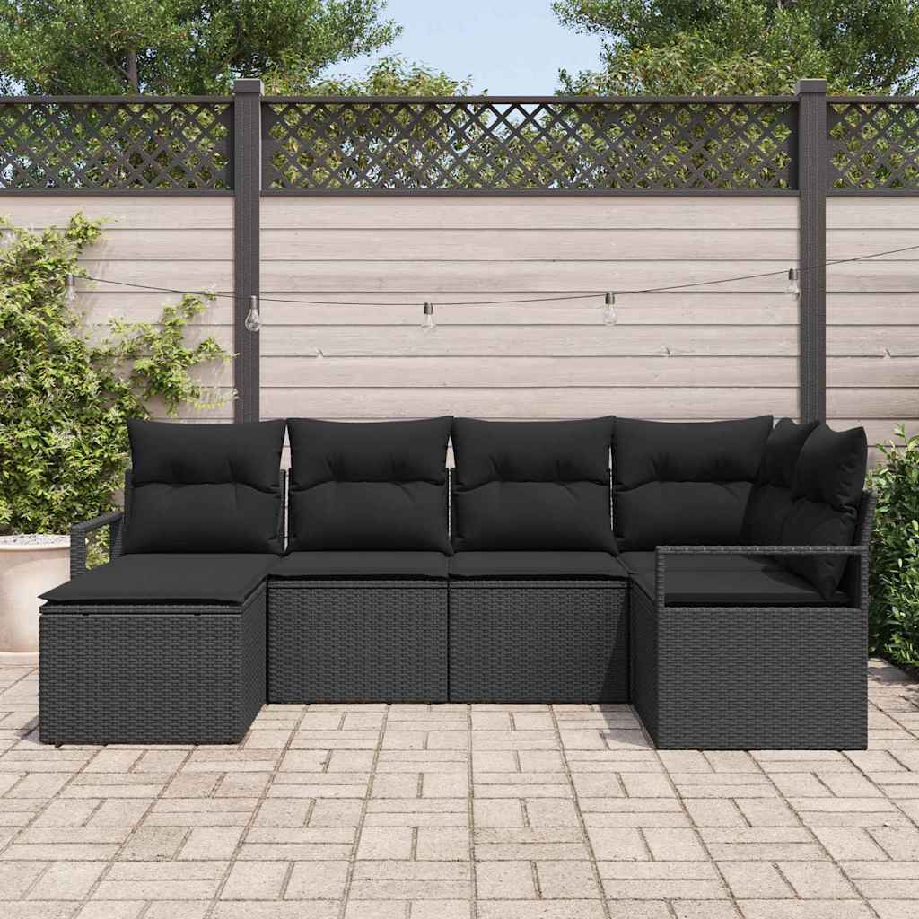 Bankstel 6 st Zwart poly rattan