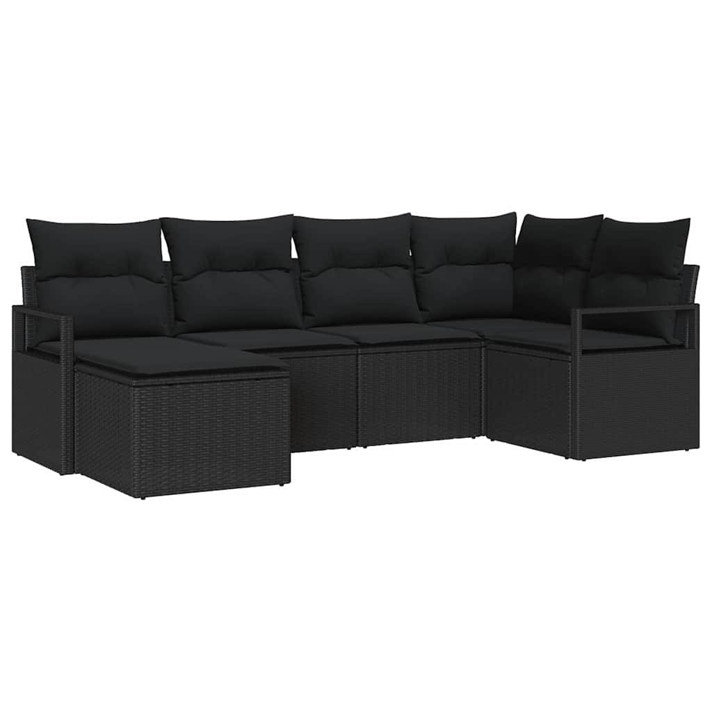 Bankstel 6 st Zwart poly rattan