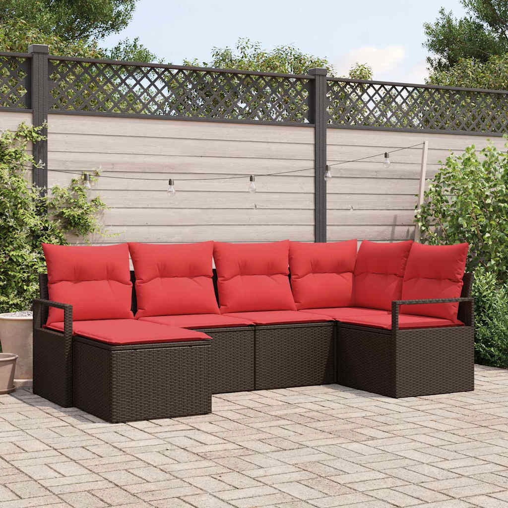 Bankstel 6 st Bruin en Rood poly rattan