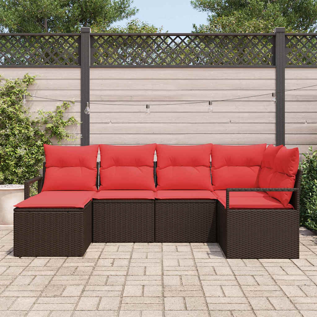 Bankstel 6 st Bruin en Rood poly rattan