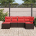 Bankstel 6 st Bruin en Rood poly rattan