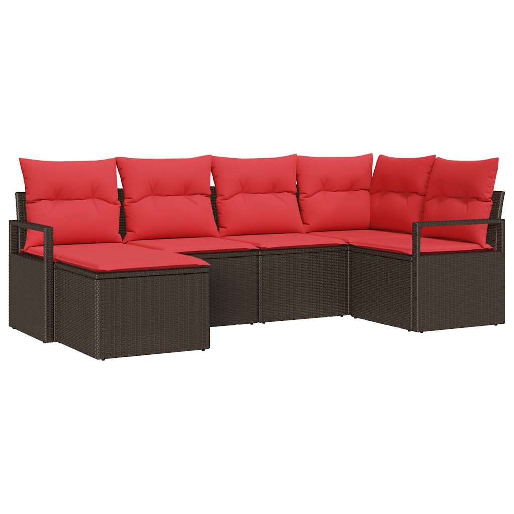 Bankstel 6 st Bruin en Rood poly rattan