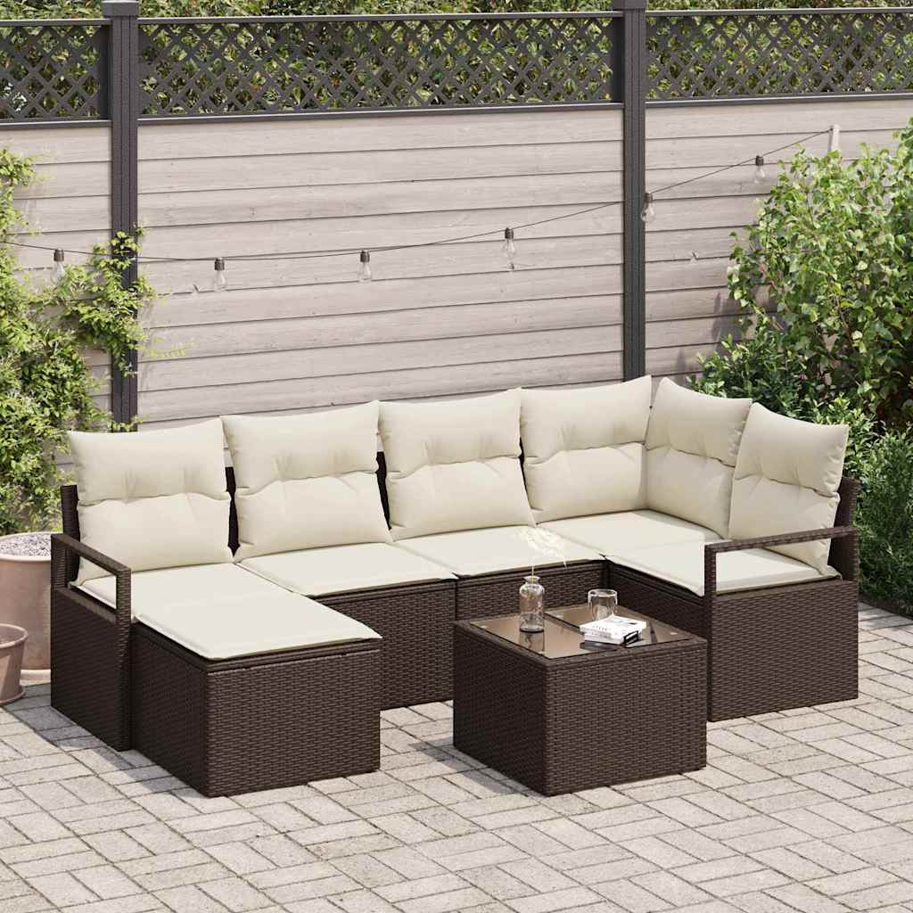 Bankstel 7 st Bruin en Crème poly rattan
