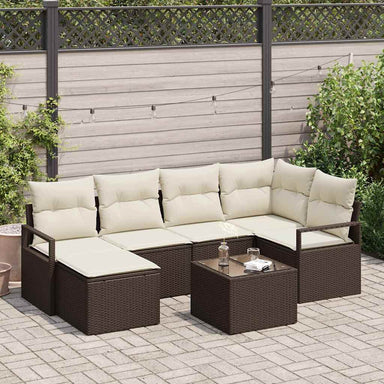 Bankstel 7 st Bruin en Crème poly rattan