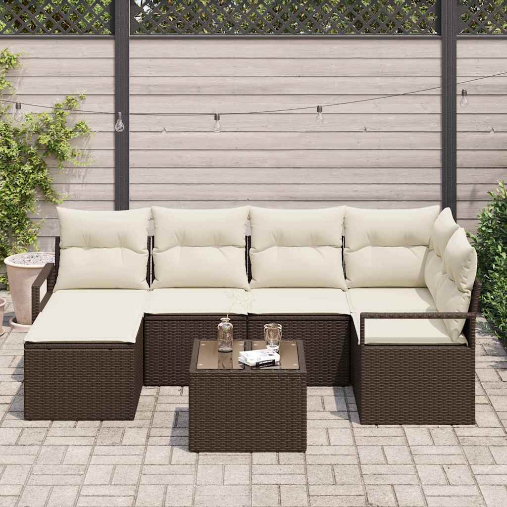Bankstel 7 st Bruin en Crème poly rattan