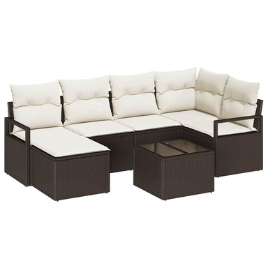Bankstel 7 st Bruin en Crème poly rattan