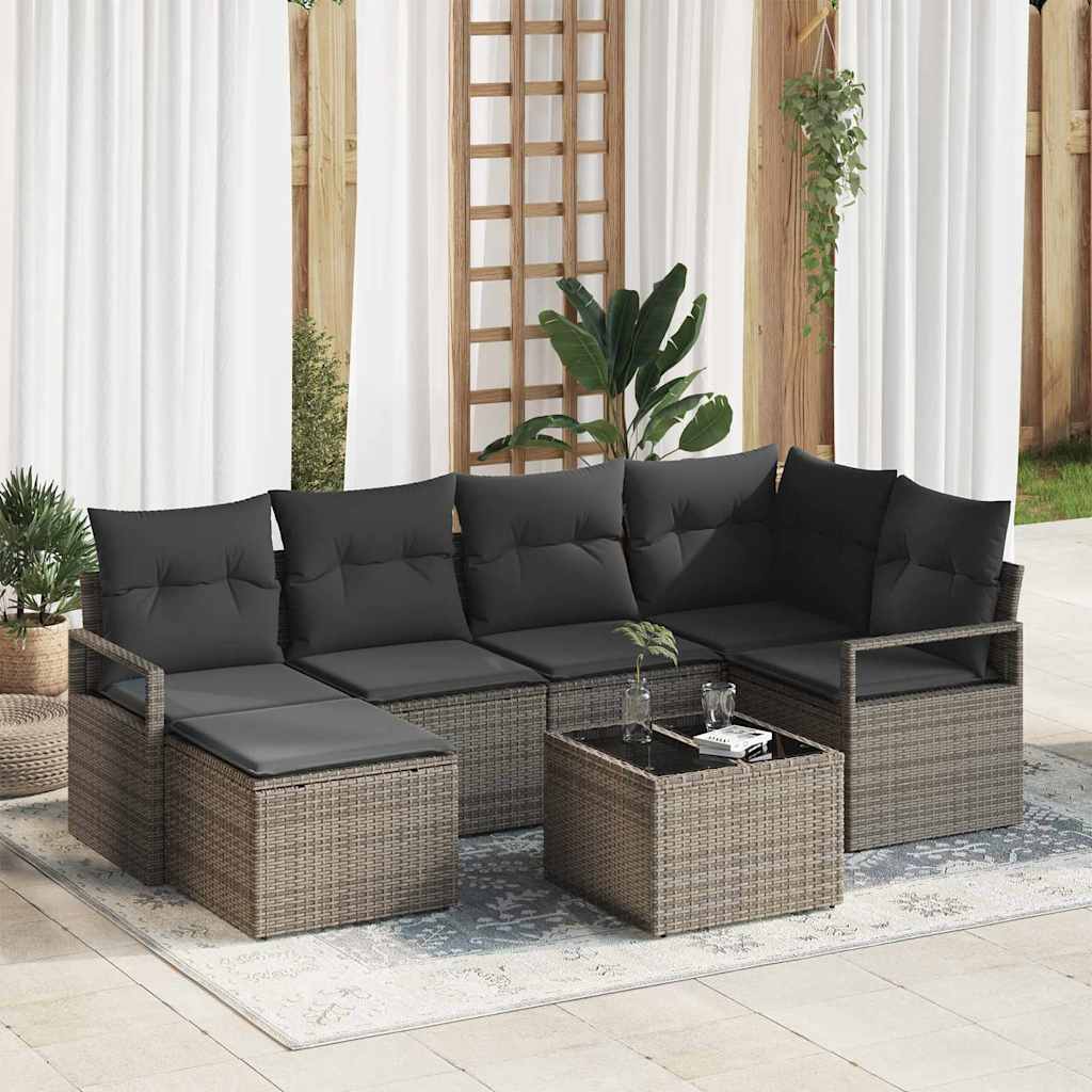 Bankstel 7 st Lichtgrijs poly rattan
