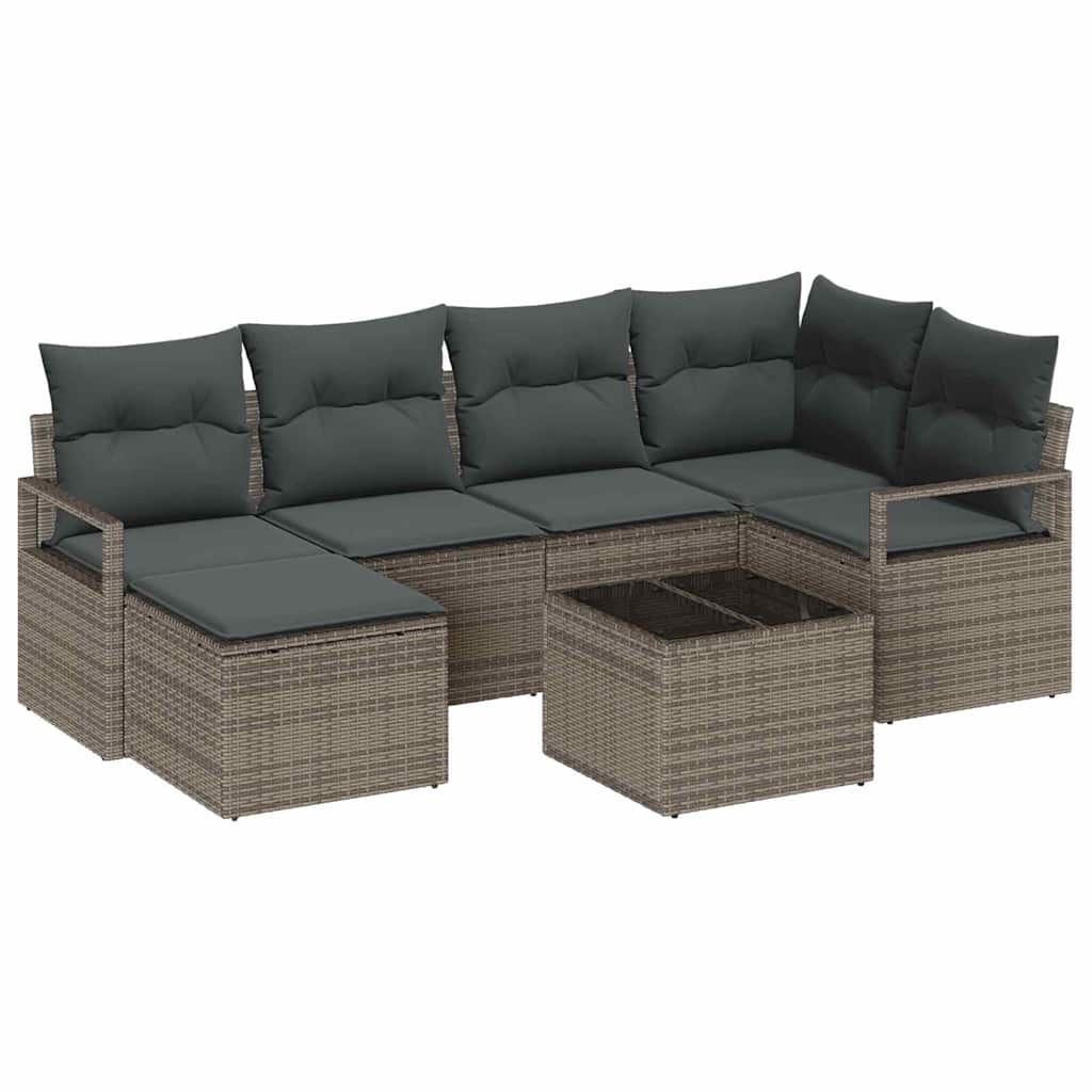 Bankstel 7 st Lichtgrijs poly rattan
