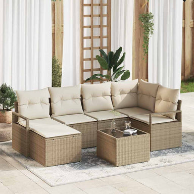 Bankstel 7 st Beige en Crème poly rattan