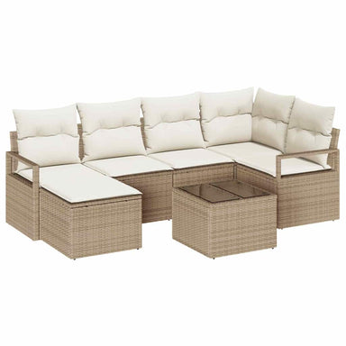 Bankstel 7 st Beige en Crème poly rattan
