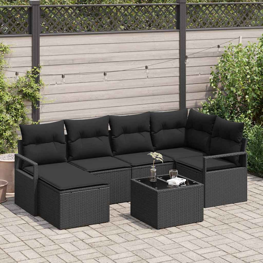 Bankstel 7 st Zwart poly rattan