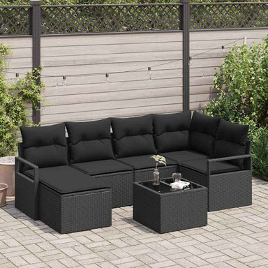 Bankstel 7 st Zwart poly rattan
