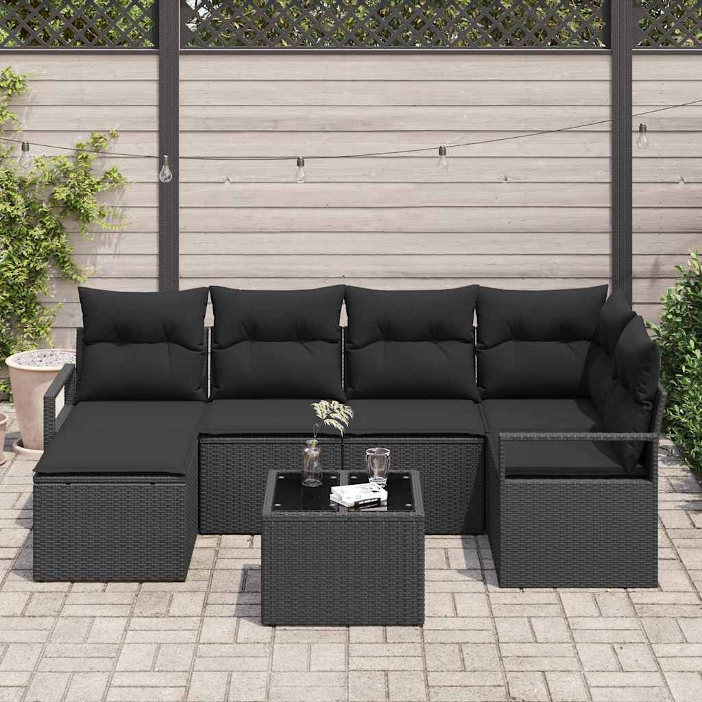 Bankstel 7 st Zwart poly rattan