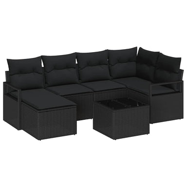 Bankstel 7 st Zwart poly rattan