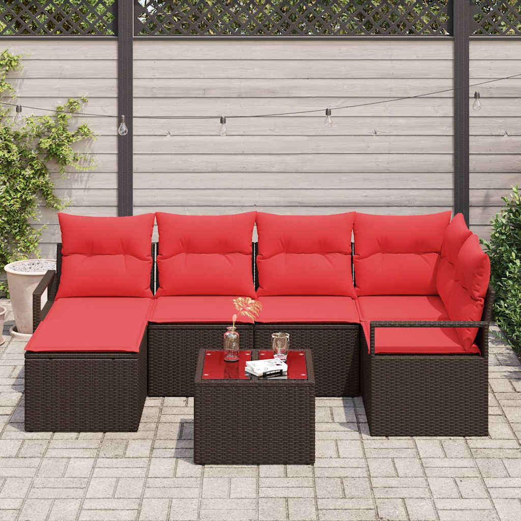Bankstel 7 st Bruin en Rood poly rattan