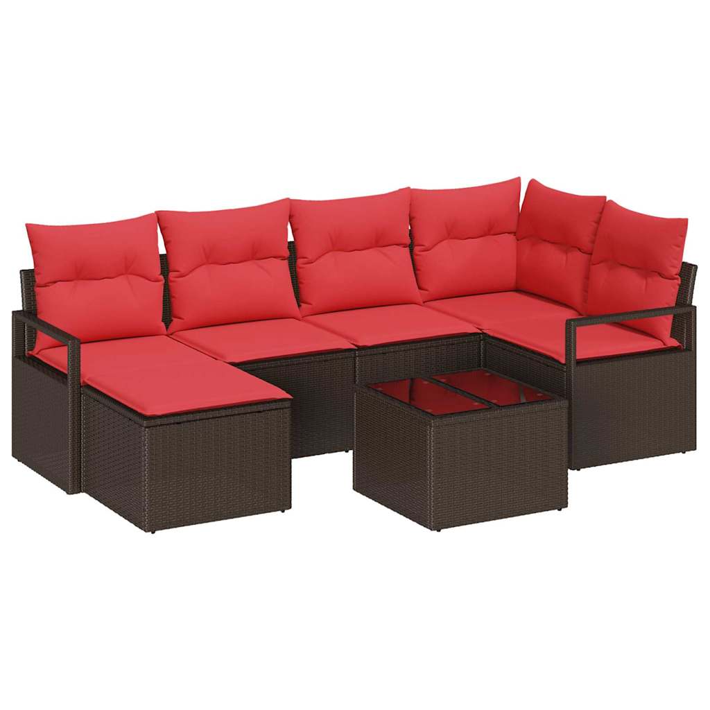 Bankstel 7 st Bruin en Rood poly rattan