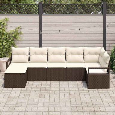 Bankstel 7 st Bruin en Crème poly rattan