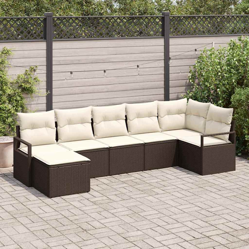 Bankstel 7 st Bruin en Crème poly rattan