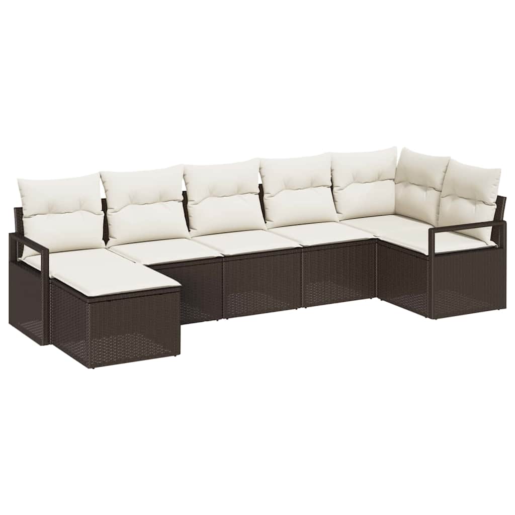 Bankstel 7 st Bruin en Crème poly rattan