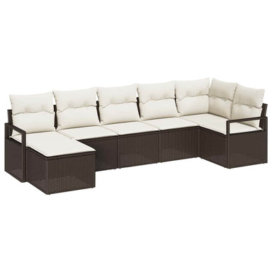 Bankstel 7 st Bruin en Crème poly rattan