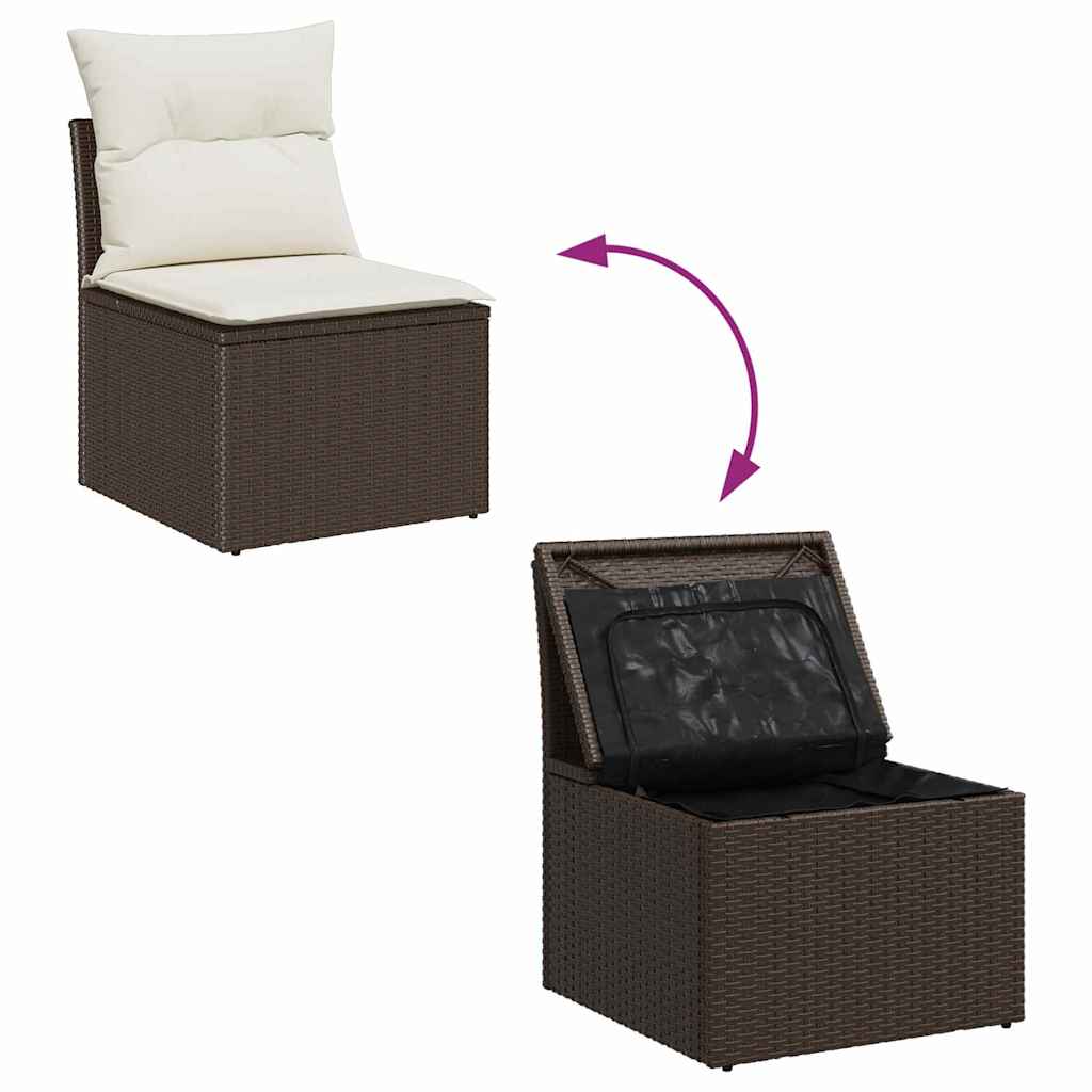 Bankstel 7 st Bruin en Crème poly rattan