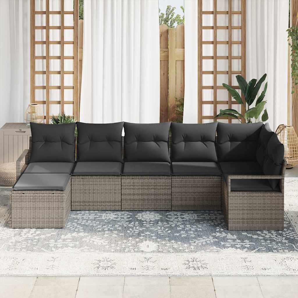 Bankstel 7 st Grijs poly rattan