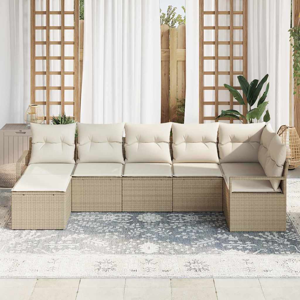 Bankstel 7 st Beige en Crème poly rattan