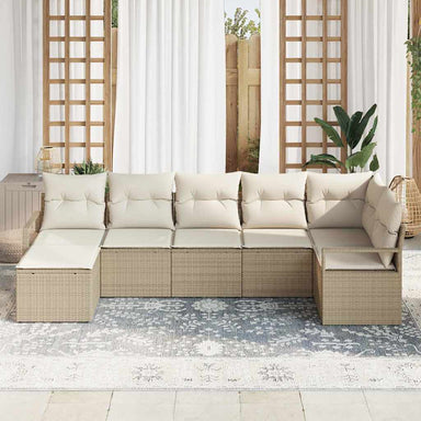Bankstel 7 st Beige en Crème poly rattan