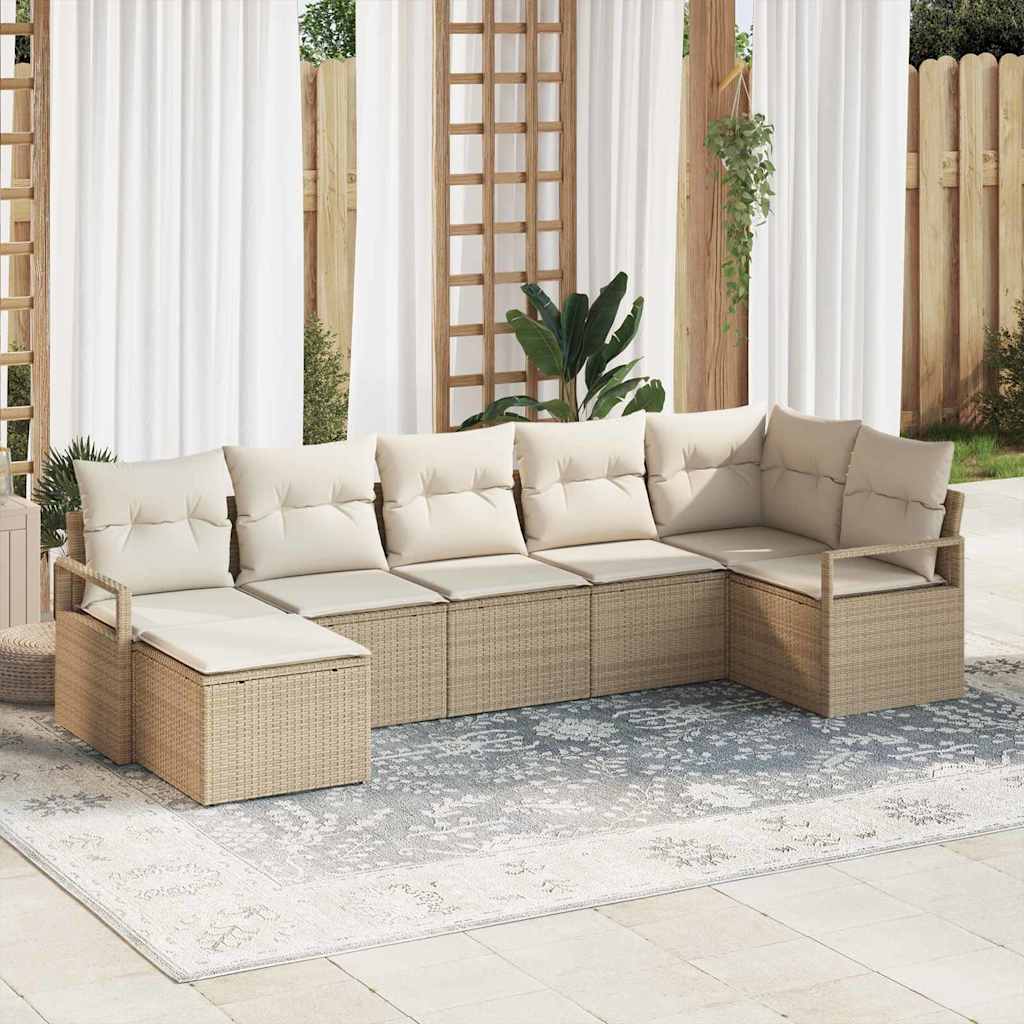 Bankstel 7 st Beige en Crème poly rattan