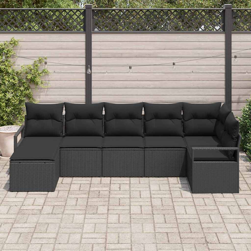 Bankstel 7 st Zwart poly rattan