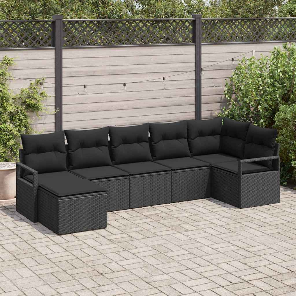 Bankstel 7 st Zwart poly rattan