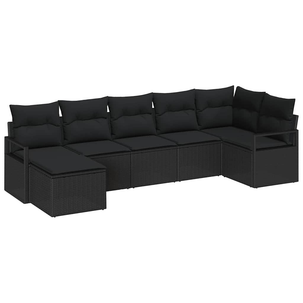 Bankstel 7 st Zwart poly rattan