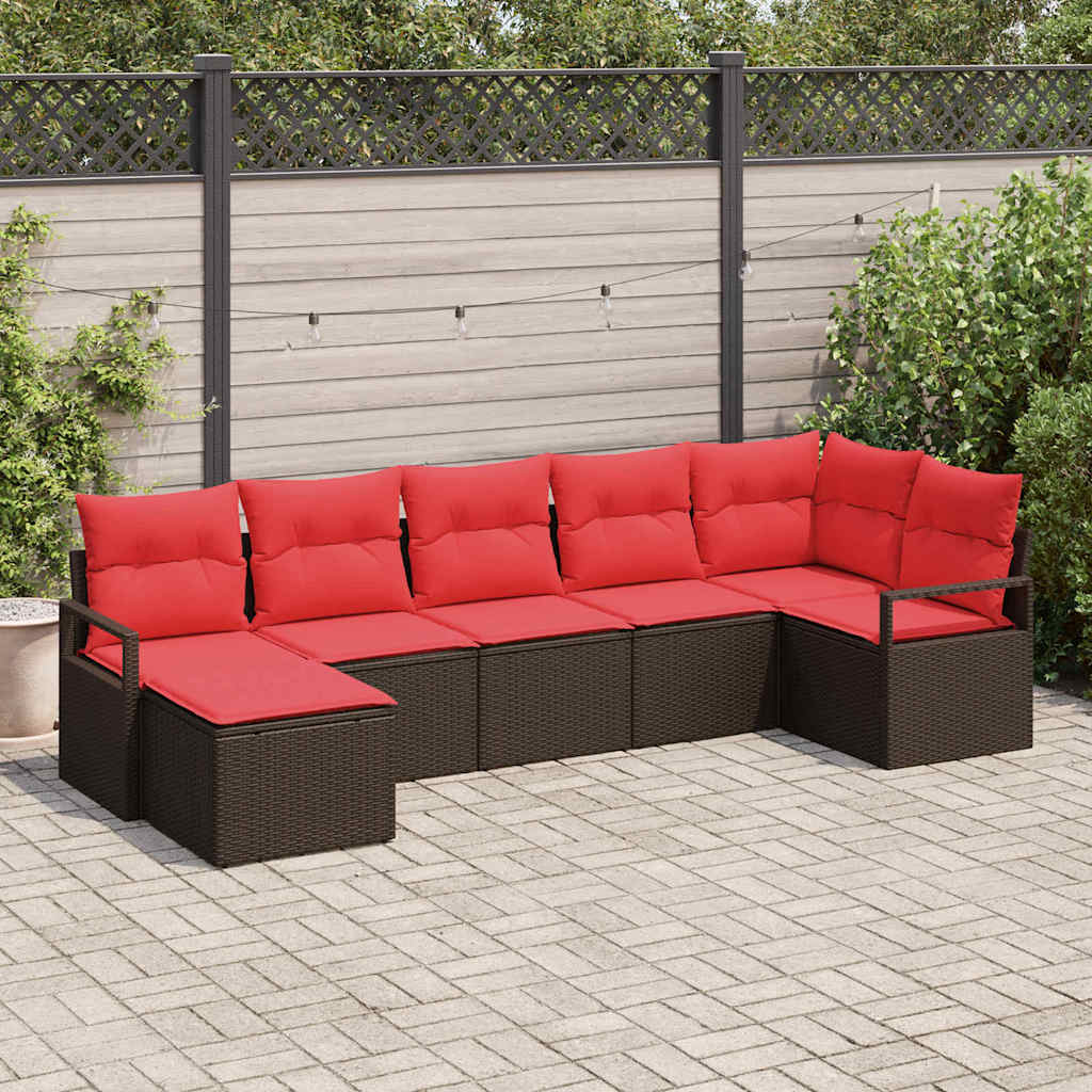 Bankstel 7 st Bruin en Rood poly rattan