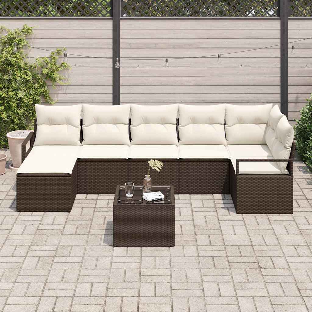 Bankstel 8 st Bruin en Crème poly rattan