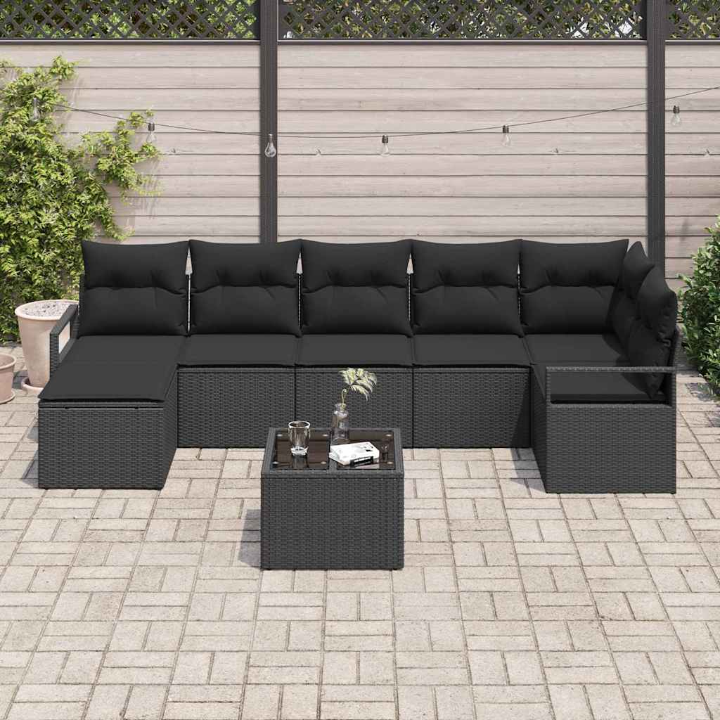 Bankstel 8 st Zwart poly rattan