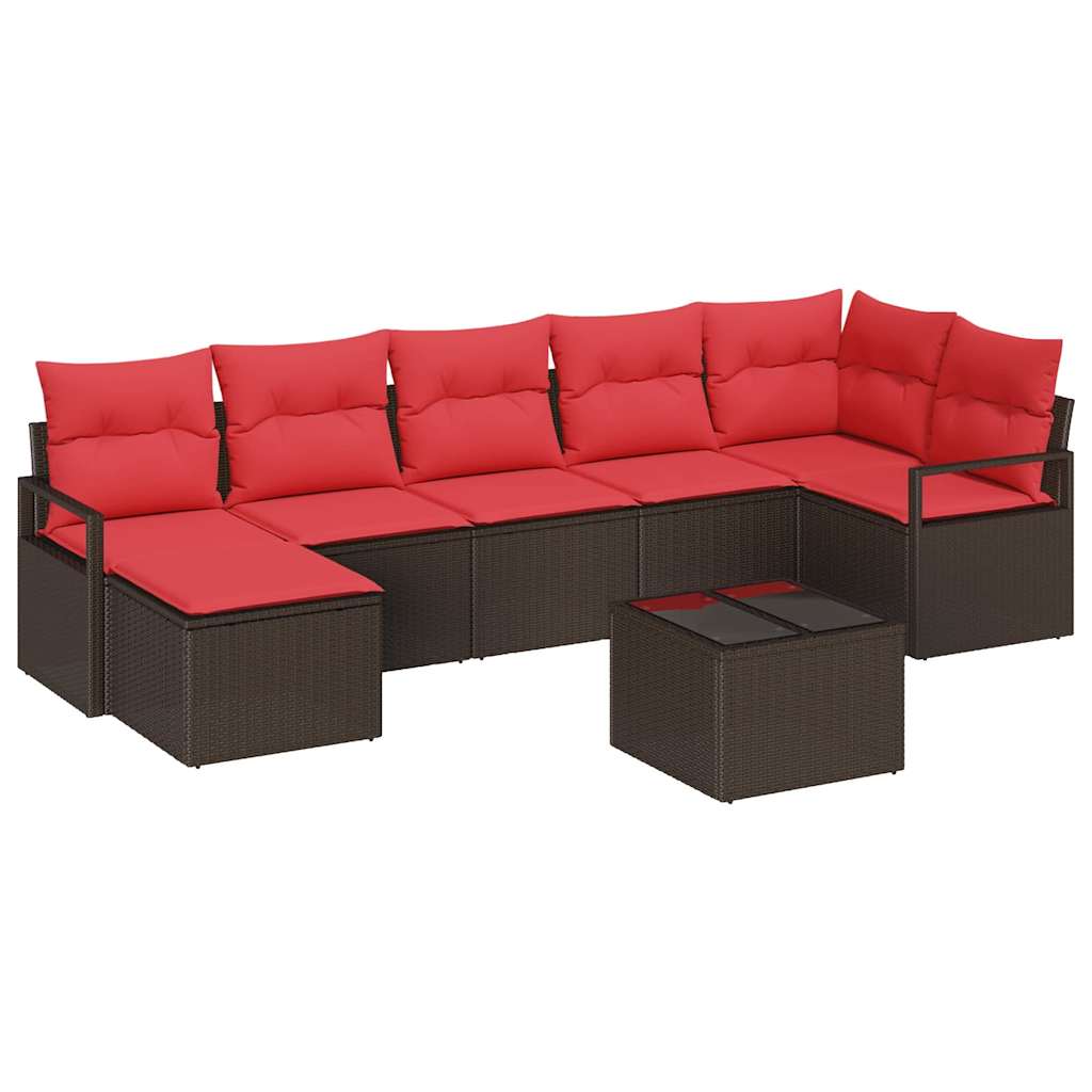 Bankstel 8 st Bruin en Rood poly rattan