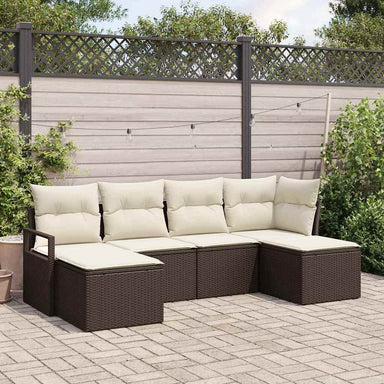 Bankstel 6 st Bruin en Crème poly rattan
