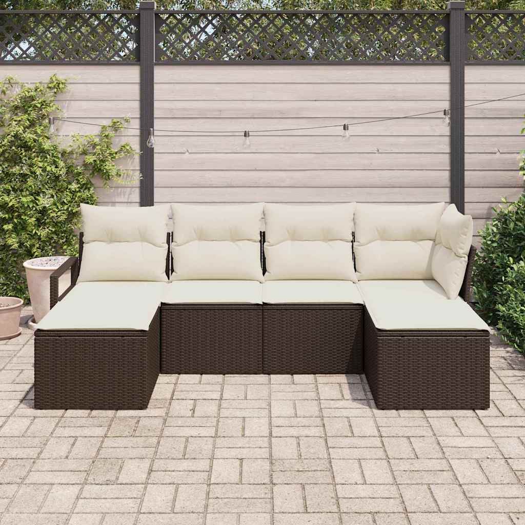 Bankstel 6 st Bruin en Crème poly rattan
