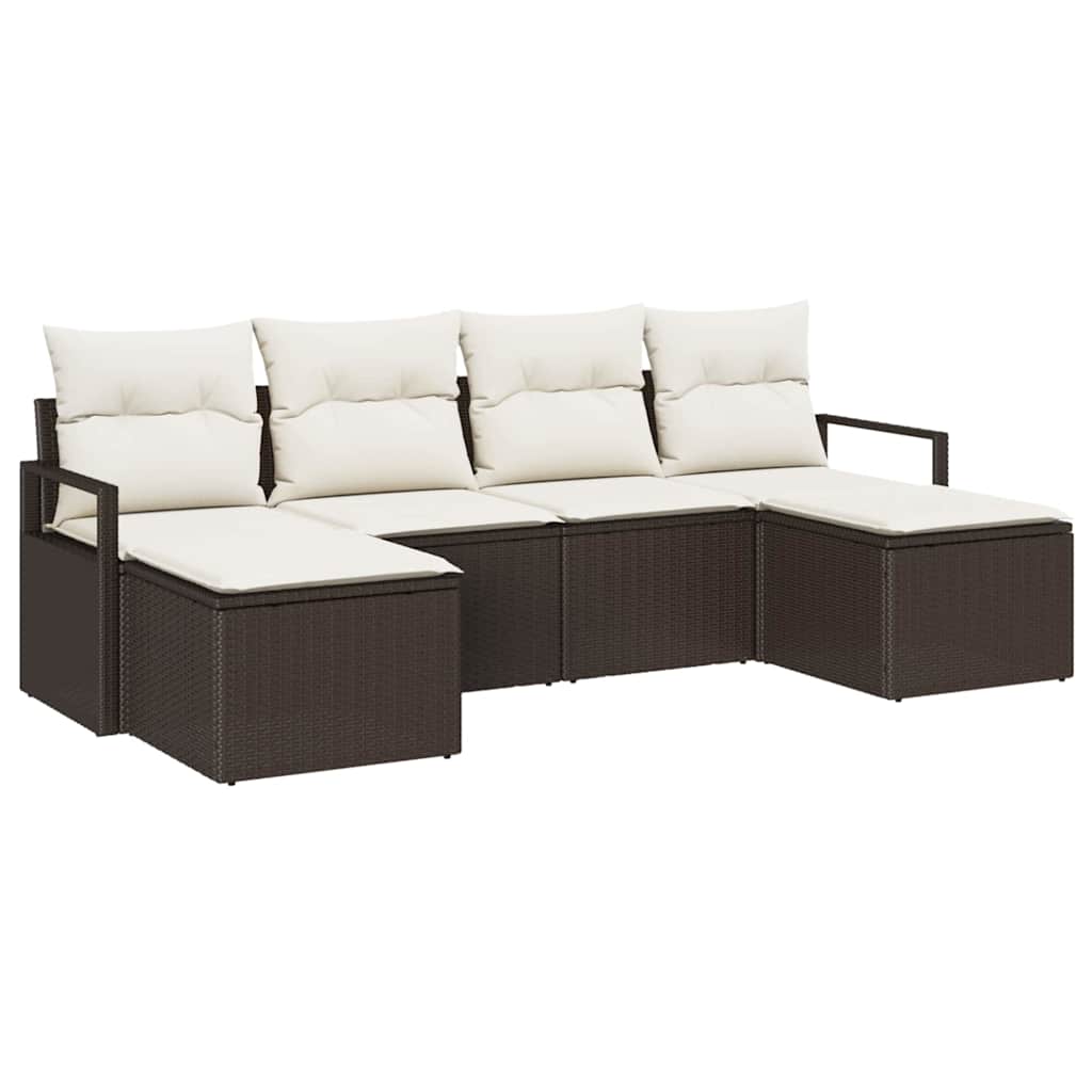 Bankstel 6 st Bruin en Crème poly rattan