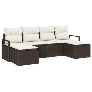 Bankstel 6 st Bruin en Crème poly rattan