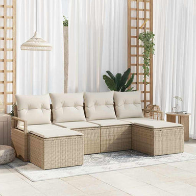 Bankstel met kussen met opslag 6 pcs Beige en Crème poly rattan