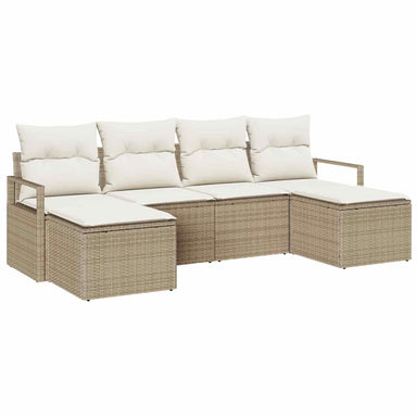 Bankstel met kussen met opslag 6 pcs Beige en Crème poly rattan