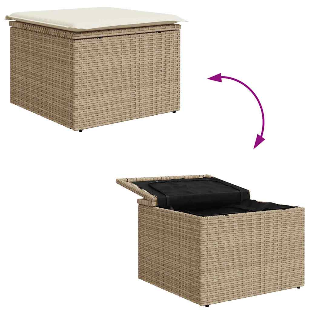 Bankstel met kussen met opslag 6 pcs Beige en Crème poly rattan