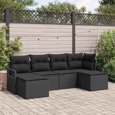 Bankstel 6 st Zwart poly rattan