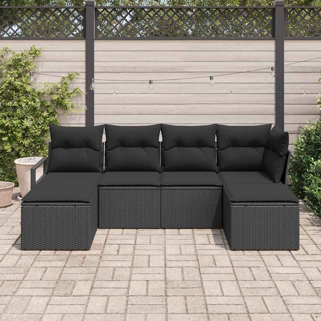 Bankstel 6 st Zwart poly rattan