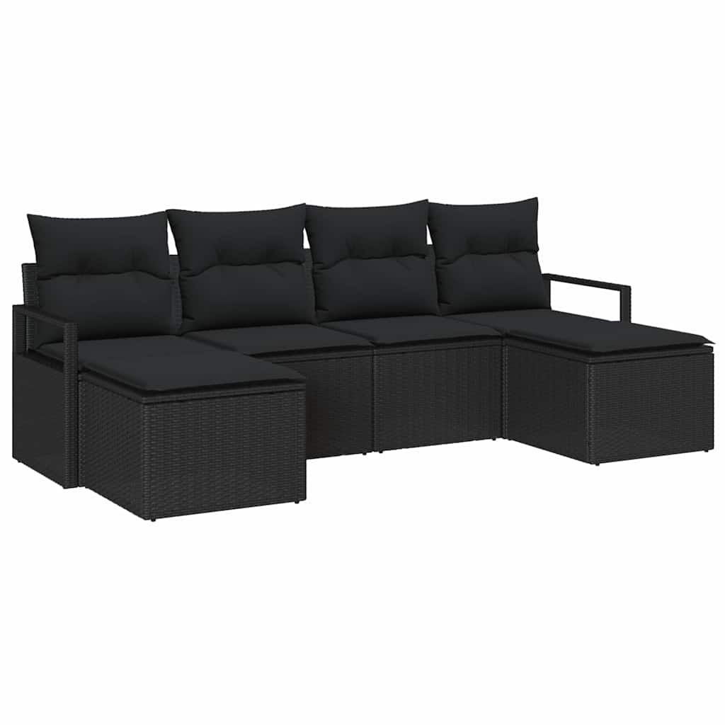 Bankstel 6 st Zwart poly rattan