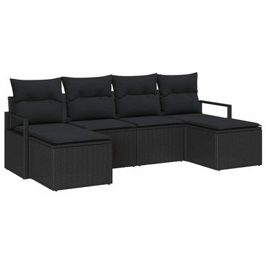 Bankstel 6 st Zwart poly rattan